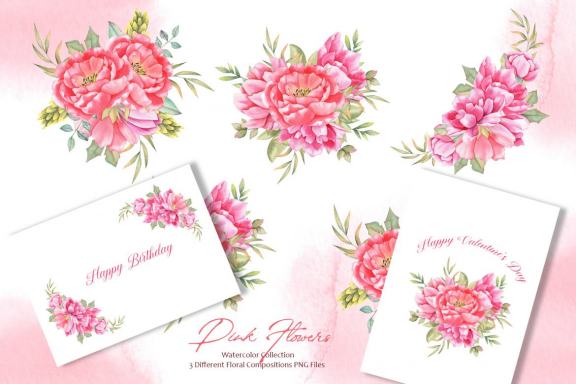 Watercolor Pink Flowers Collection