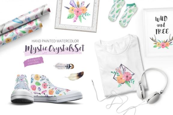 Watercolor Mystic Crystals Set