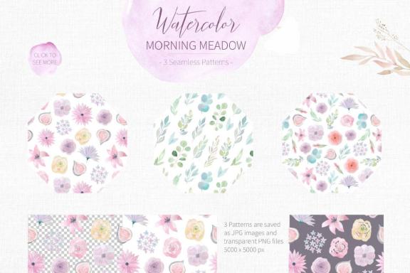 Watercolor Morning Meadow Floral Set