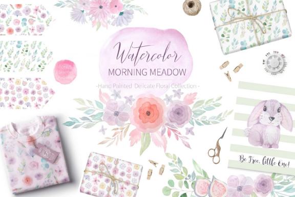 Watercolor Morning Meadow Floral Set