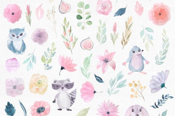 Watercolor Morning Meadow Floral Set