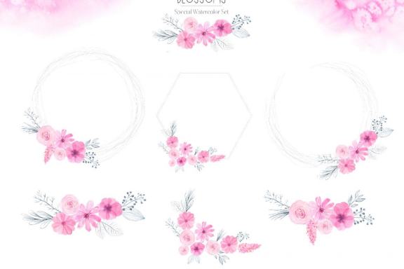 Watercolor Lovely Blossoms Set
