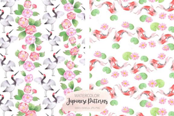 Watercolor Japanese Clipart Set