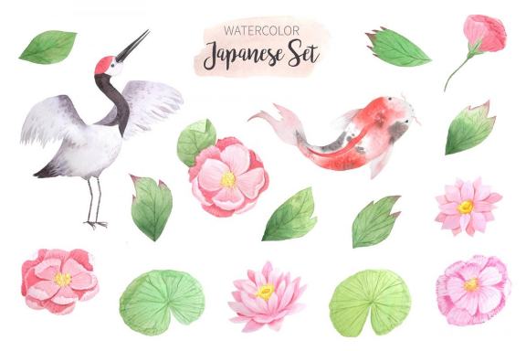 Watercolor Japanese Clipart Set