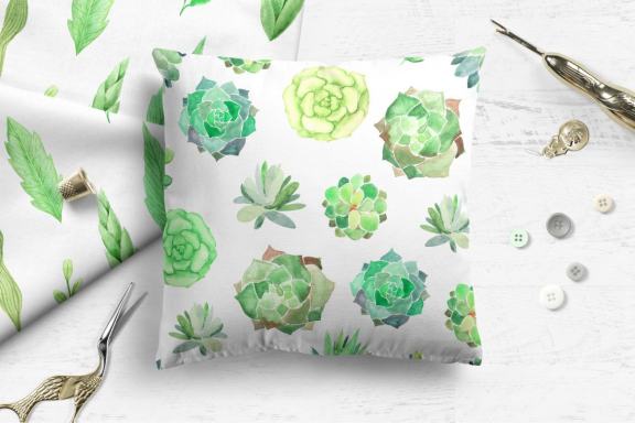 4 Watercolor Greenery Patterns Graphic