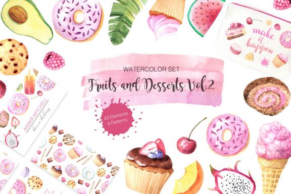 Watercolor Fruits Desserts Vol.2