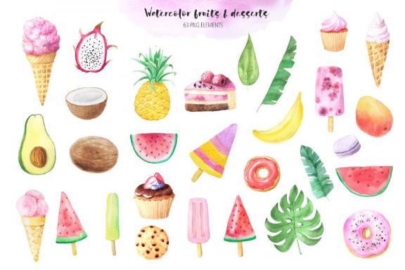 Watercolor Fruits Desserts Vol.2