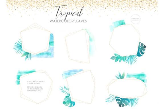 Watercolor Tropical Green Leaves and Frames clipart