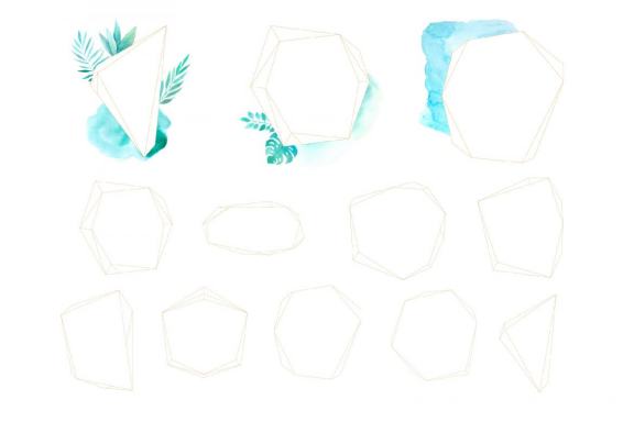 Watercolor Tropical Green Leaves and Frames clipart