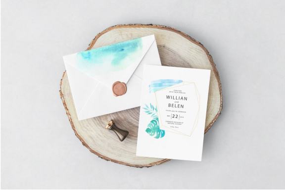 Watercolor Tropical Green Leaves and Frames clipart
