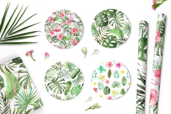 15 Watercolor Tropical Seamless Patterns Set