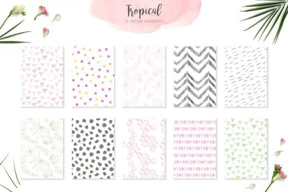15 Watercolor Tropical Seamless Patterns Set