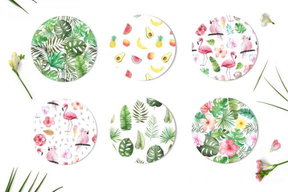 15 Watercolor Tropical Seamless Patterns Set