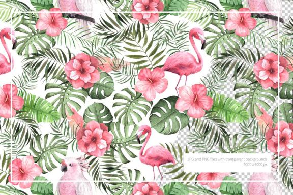 15 Watercolor Tropical Seamless Patterns Set