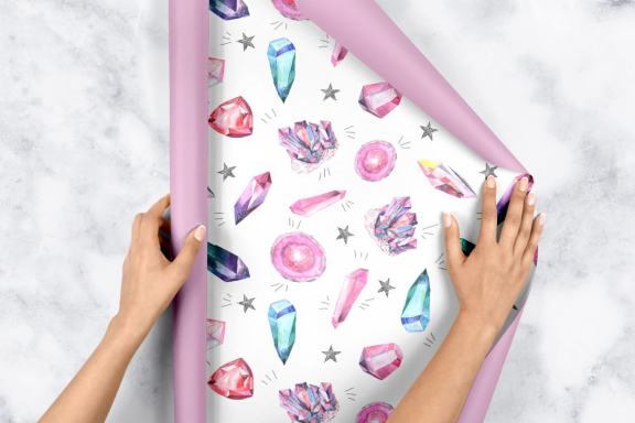 Watercolor Gems & Feathers clipart Set