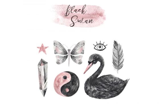Watercolor Black Swan clipart set