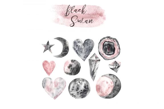 Watercolor Black Swan clipart set