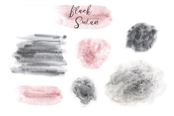 Watercolor Black Swan clipart set