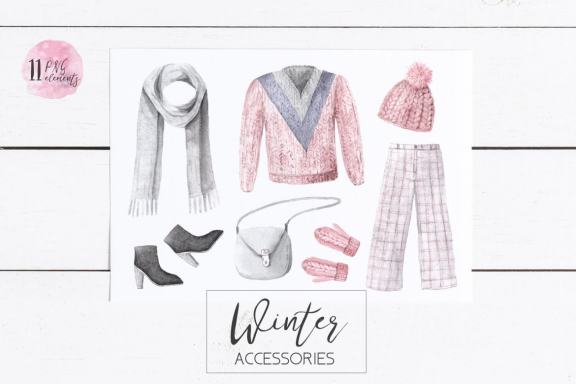 Watercolor Winter Clothes Set