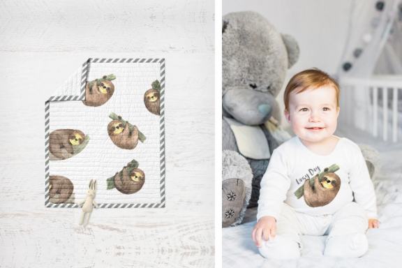 Watercolor Sloth animals and Tropic Florals clipart