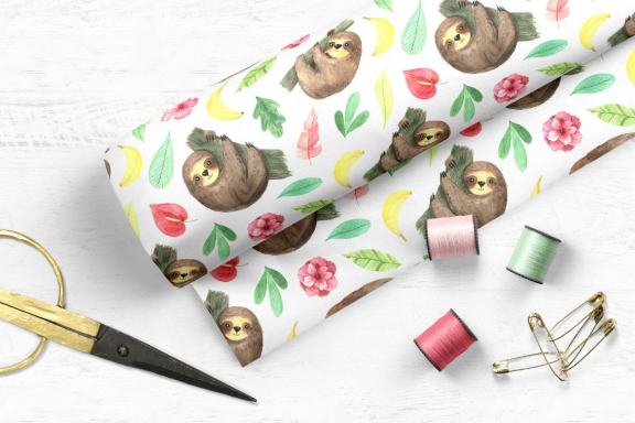 Watercolor Sloth animals and Tropic Florals clipart