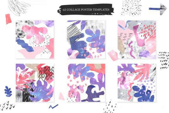 Modern Collage Cutout papers clipart set