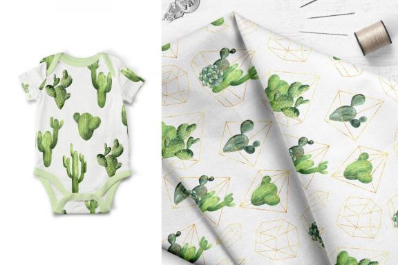 Watercolor Tropical Cactus clipart set