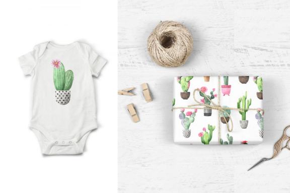 Watercolor Tropical Cactus clipart set