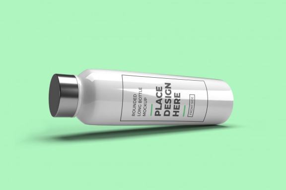Realistic Long Rounded Plastic Bottle Mockup