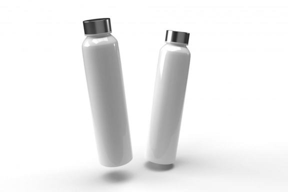 Realistic Long Rounded Plastic Bottle Mockup