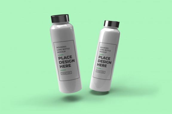 Realistic Long Rounded Plastic Bottle Mockup