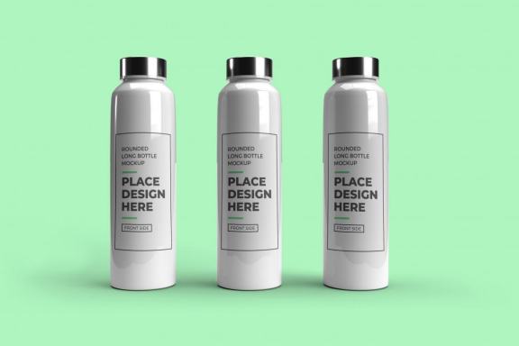 Realistic Long Rounded Plastic Bottle Mockup