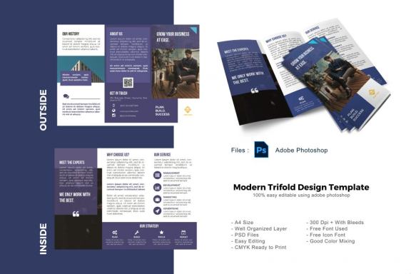 Minimalist trifold brochure photoshop template