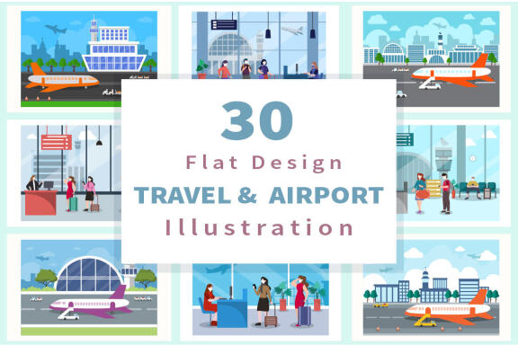 30 Airport Travel Flat Design 