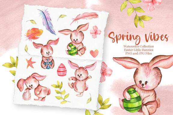 Watercolor Easter llustrations Collection