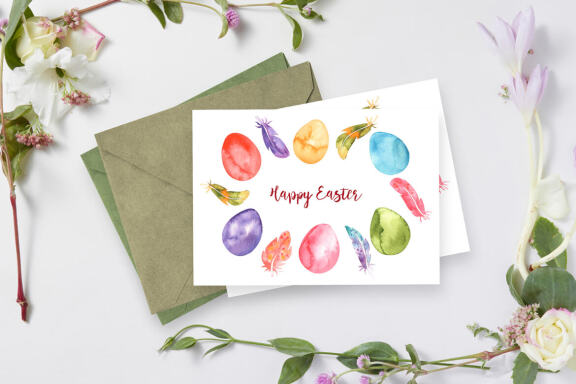 Watercolor Easter Eggs and Feathers