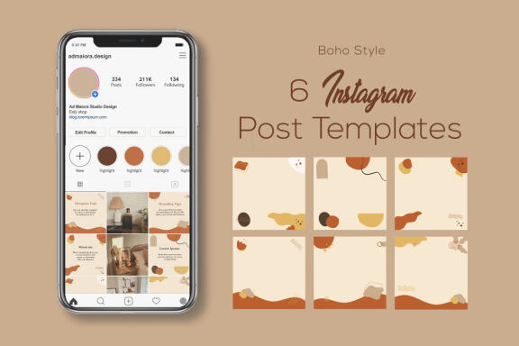 Boho Instagram Post Templates for Canva and Photoshop