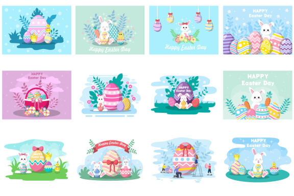 20 Happy Easter Day illustration background 