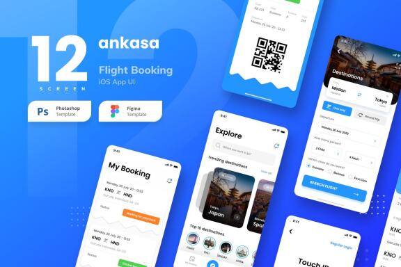 Flight Booking iOS App UI Figma and PSD