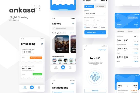 Flight Booking iOS App UI Figma and PSD
