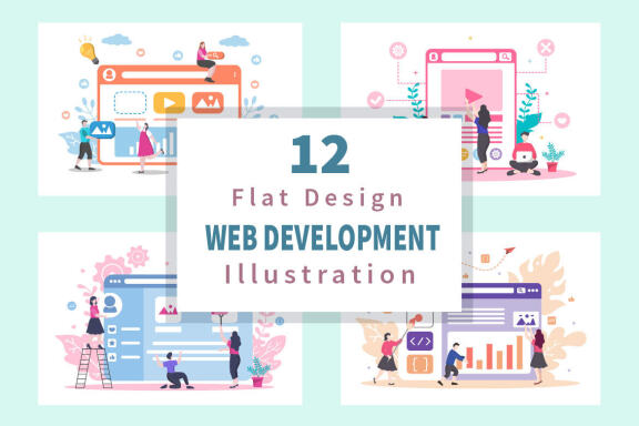 12 Web Development Flat Illustration 