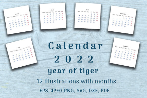 Calendar 2022 year. 12 templates with month.