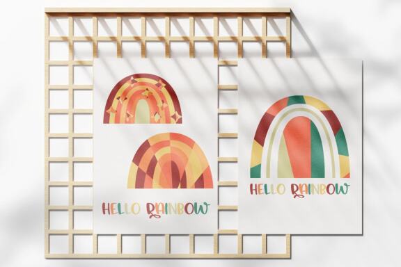 Abstract rainbows in boho style