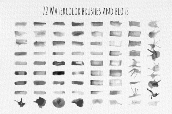 72 Watercolor vector brushes for AI