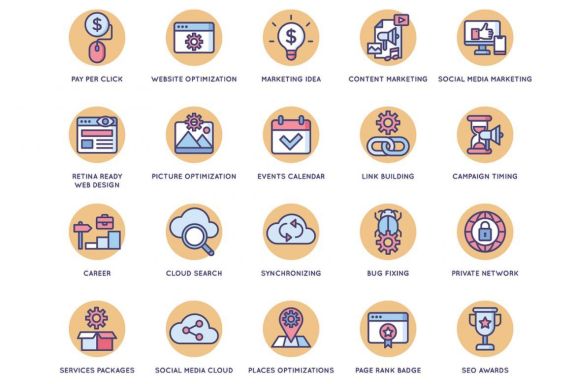 108 Online Marketing Icons | Butterscotch