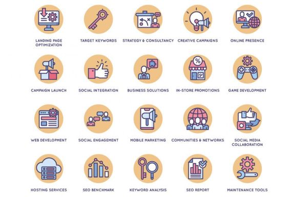 108 Online Marketing Icons | Butterscotch