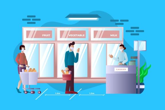 Supermarket Queue Safety Distance - Illustration