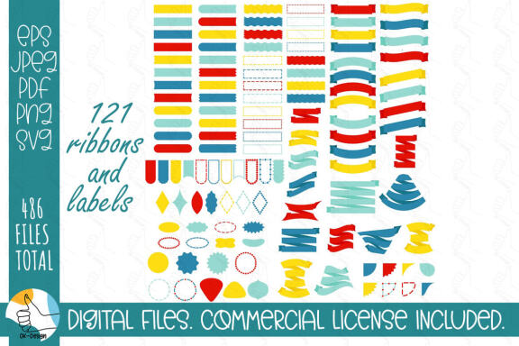 121 ribbons SVG bundle. Ribbons and labels clipart SVG cut files.