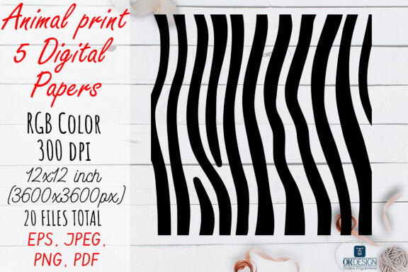 Black Animal Digital Papers pack. Animal prints.
