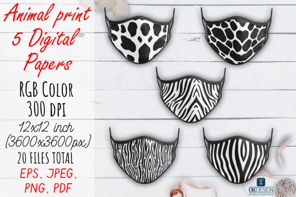 Black Animal Digital Papers pack. Animal prints.